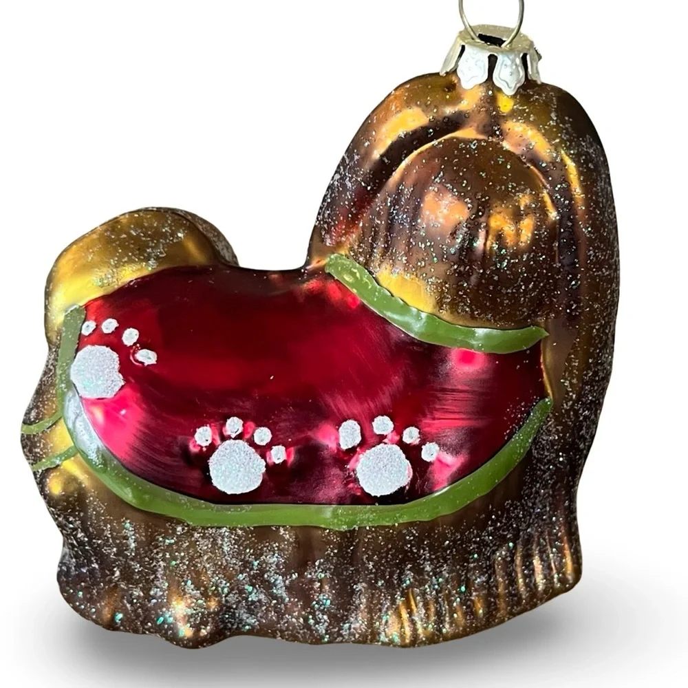 Shih-Tzu Paw Print Sweater Glass Ornament- Christmas Holiday